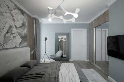 Belseje egy hálószoba, modern stílusú, a design egy kis és egy nagy szoba a lakásban