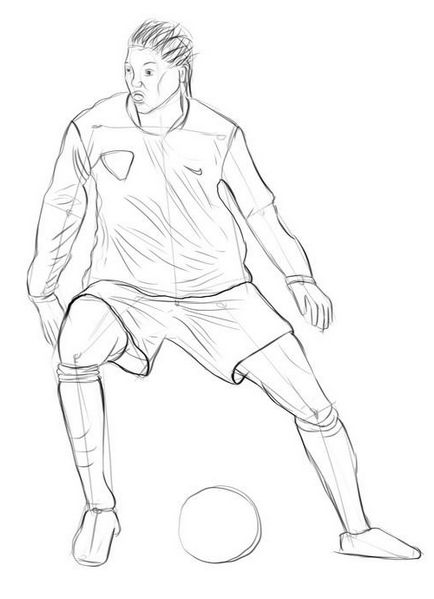 Як намалювати футболіста, малюємо поетапно футболіста з м'ячем Неймара, Мессі, роналдо