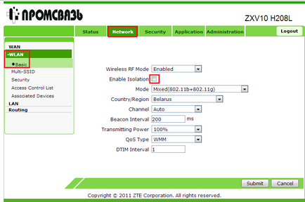 Configurarea wi-fi pe modemul Promsvyaz (zte) zxv10 h208l pentru fluture