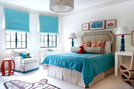 Оформлення спальні в бірюзових тонах, фото дизайну інтер'єрів зелених спалень, приклади поєднання