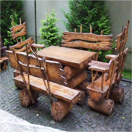 Mobilier de grădină din lemn, ramuri, cânepă și snags