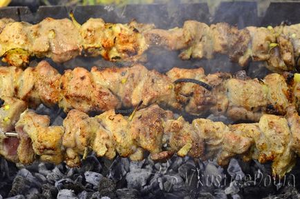 Shish kebab din rețetă de porc cu o fotografie pe foc