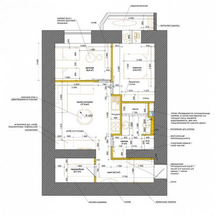 Proiectarea unui apartament cu trei camere de 60 de metri pătrați