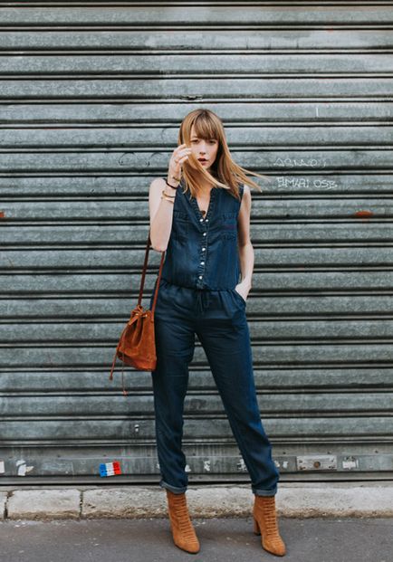 Salopete din denim, feminin, fotografie