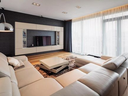 Вітальня з великим телевізором для дивана зона і фото інтер'єру, дизайн кута і зал в центрі квартири
