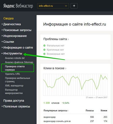 Cum să verificați răspunsul serverului în webmaster-ul Yandex pentru a reduce timpul