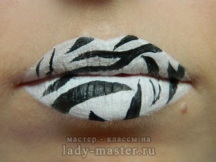 Machiaj buzele pentru Halloween - zebra, clasa de master cu fotografie, pas cu pas