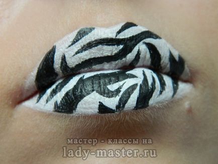 Machiaj buzele pentru Halloween - zebra, clasa de master cu fotografie, pas cu pas