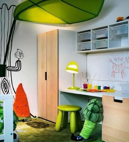 Mobilier Ikea în interiorul camerei de zi, pepinieră, dormitor, opțiuni de fotografie bucătărie