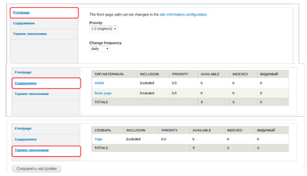 Модул XML сайта, сайта конфигурация Drupal 7