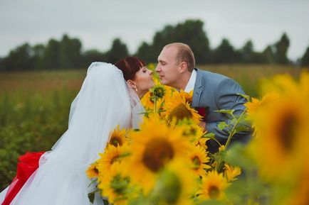 Câmp cu floarea-soarelui - un loc excelent pentru o fotografie de nunta