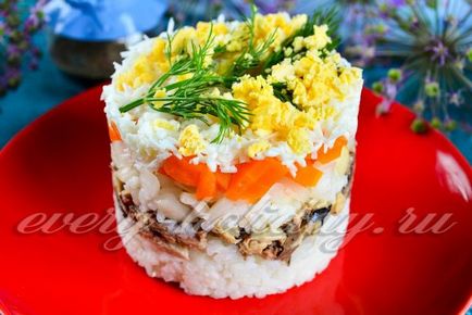 Salata - mimoza - cu orez, reteta clasica pas cu pas reteta cu fotografie