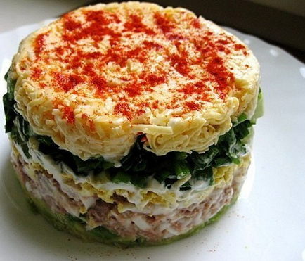 Puff saláta gombával, sonkával és burgonya -, hogyan kell elkészíteni egy recept (sonka) Puff saláta gombával, sonkával és burgonya -, hogyan kell elkészíteni a receptet