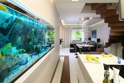 Акваріуми в інтер'єрі квартири оформлення та декор інтер'єру вітальні і кухні, акваріум як