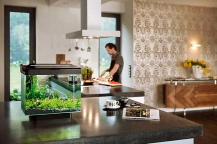 Акваріуми в інтер'єрі квартири оформлення та декор інтер'єру вітальні і кухні, акваріум як
