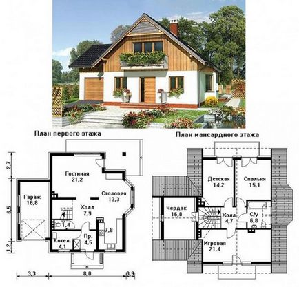 Casa cu proiecte fotografice mansardate și lay-outs în interiorul casei