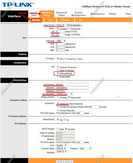 Configurarea serverului tp-link td-w8901n (Internet iptv), configurarea echipamentului