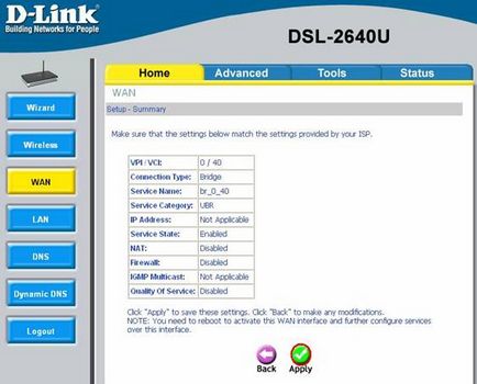 Configurarea dsl-2640u pentru conectarea la 