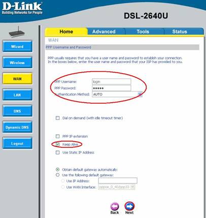 Configurarea dsl-2640u pentru conectarea la 