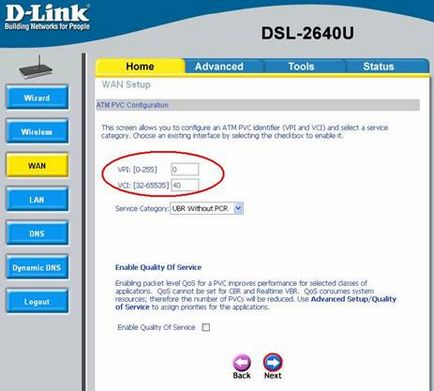 Налаштування dsl-2640u для підключення до «megaline»