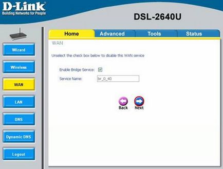 Configurarea dsl-2640u pentru conectarea la 