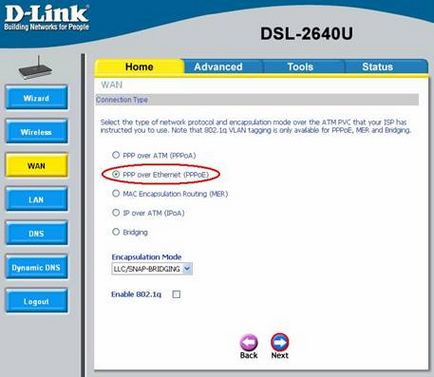 Configurarea dsl-2640u pentru conectarea la 