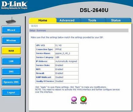 Configurarea dsl-2640u pentru conectarea la 