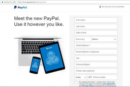 Paypal regisztráció fehéroroszországi orosz hivatalos honlapon Paypal