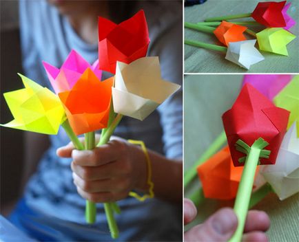 Cadou din flori de origami - flori din hârtie cu mâinile proprii