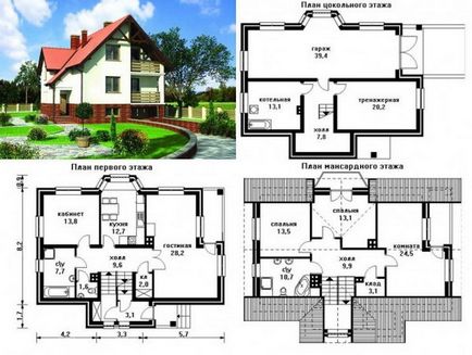 Proiecte de case cu două etaje dintr-un calcul de cărămidă a prețului și o fotografie