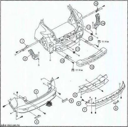 Зняття заднього бампера nissan juke