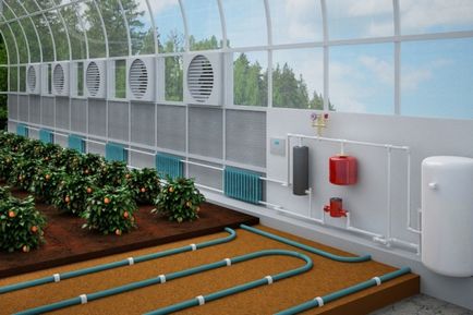 Padlófűtés az üvegházban a kezüket, hogy a hőfelhasználás és a telepítés, a víztartalmat,