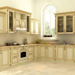 Біло-золота кухня дизайн, обробка стін, гарнітур, патина, інтер'єр кухні