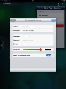 Setarea receptorului Citrix pe ipad ssl