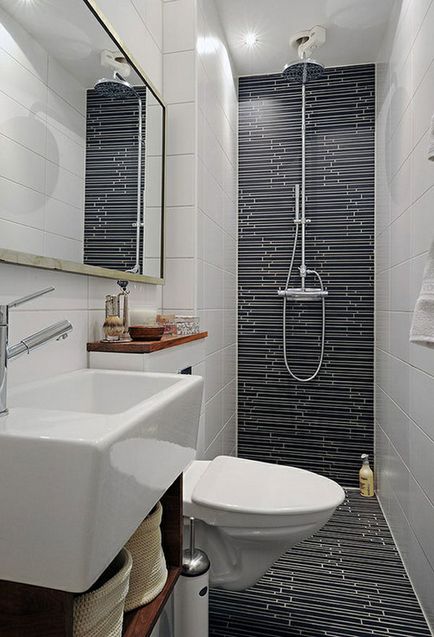 Designul interior al unei idei înguste de fotografie de baie