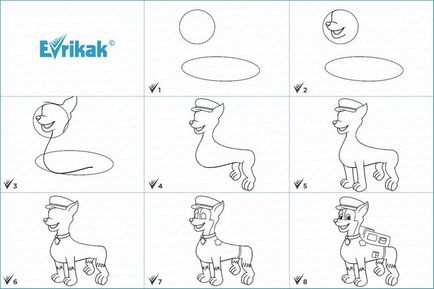 Cum de a desena un câine de la o patrulă de catelus de desene animate în creion pas cu pas