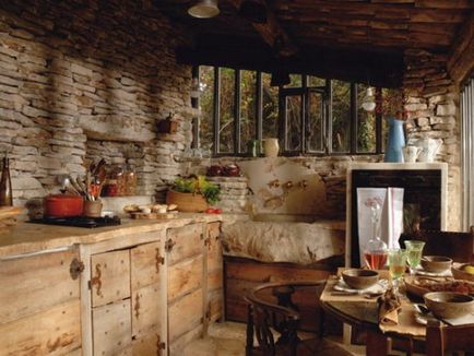 Bucătării în idei de stil de cabană în stil de interior, mobilier, tavan și pereți