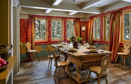 Bucătării în idei de stil de cabană în stil de interior, mobilier, tavan și pereți