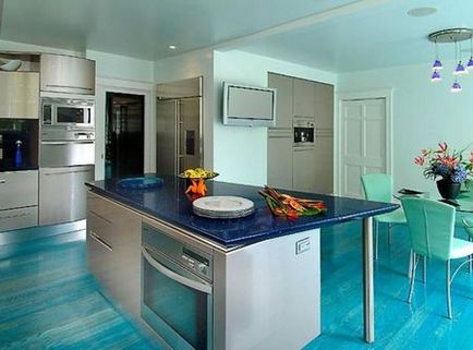 Кухня кольору морської хвилі в інтер'єрі