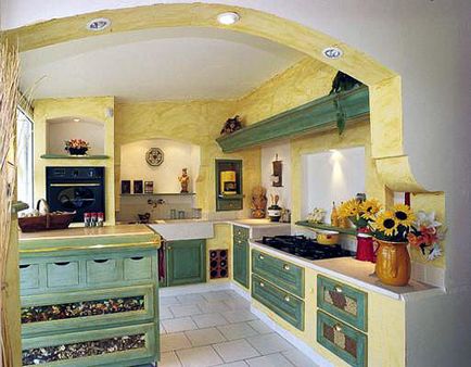 Bucătărie în stil stil stil Provence, alegerea de mobilier, culori și elemente decorative