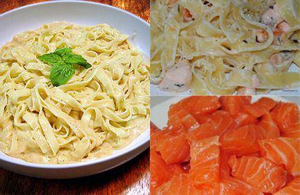 Pasta fettuccine cu somon în sos de smântână pas cu pas