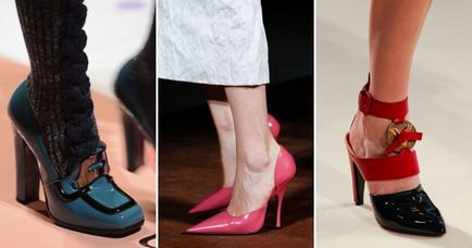 От какво да се носят на жените и лачени обувки - бежово, черно, червено, синьо, и без токчета, платформа,