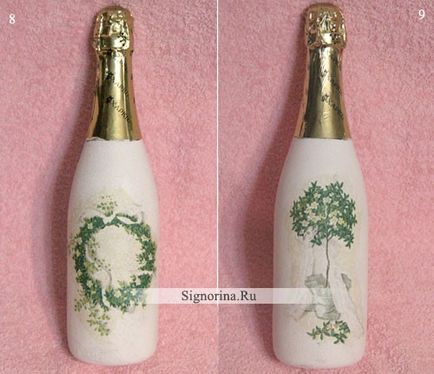 Декупаж пляшки весільного шампанського, виконаний своїми руками