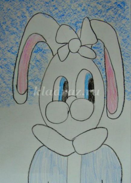 Как да нарисувате заек с цветни моливи в етапа със снимки