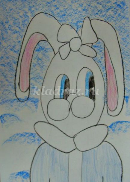 Как да нарисувате заек с цветни моливи в етапа със снимки