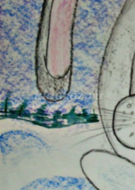 Cum de a desena un iepure în creioane colorate în etape cu o fotografie