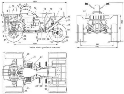 Motocicletă despre patru roți, model-constructor