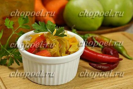 Rețete de salate din roșii verzi pentru iarnă cu o lingură de fotografie