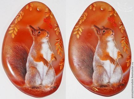 Creați un pandantiv cu o pictură pe piatră și o veveriță de toamnă în tehnica de miniatura Fedoskino - echitabil