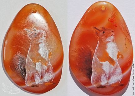 Creați un pandantiv cu o pictură pe piatră și o veveriță de toamnă în tehnica de miniatura Fedoskino - echitabil